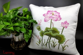  Cushion cover-pink lotus embroidery